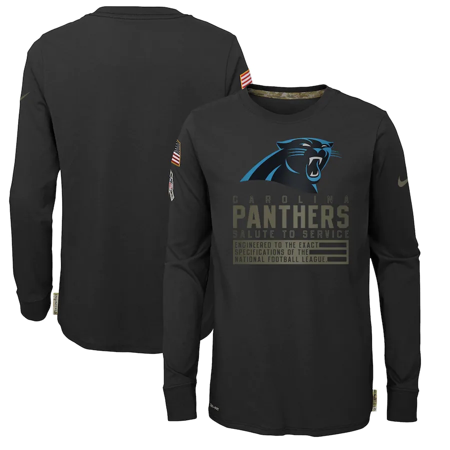 Nike Carolina Panthers Youth Black Salute to Service Long Sleeve TShirt